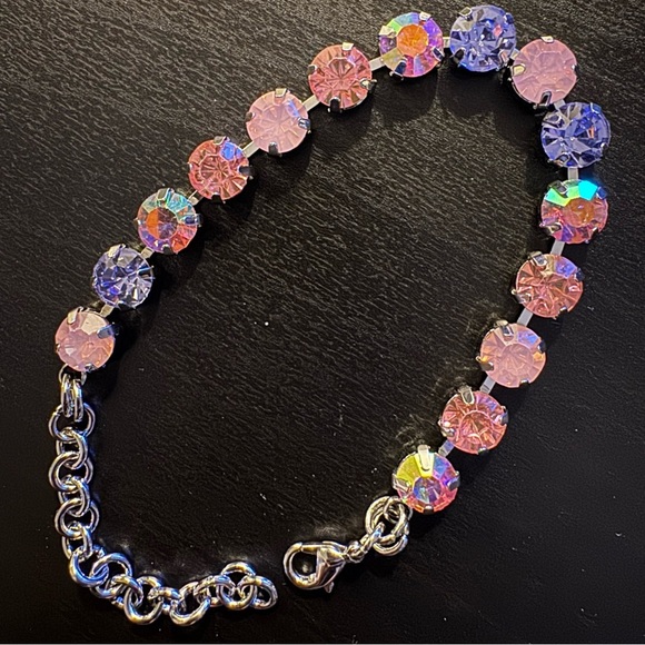 Ombre Aurora Borealis Pink Purple Crystal Tennis Bracelet (Silver Tone) - Picture 3 of 15